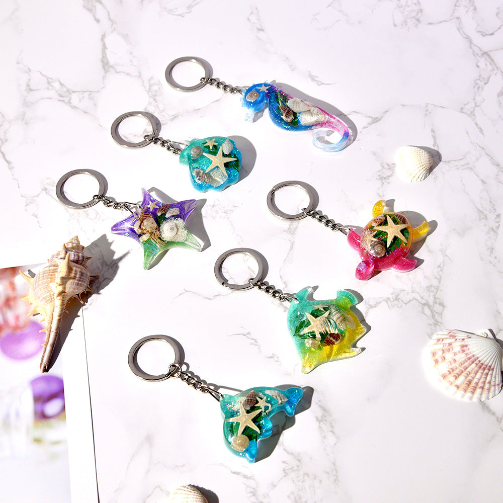 Marine Resin Shapes Keyring With Marine Life Inside