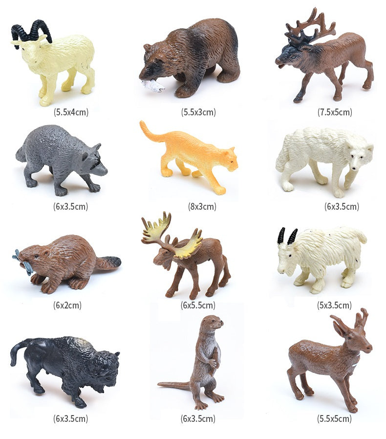 North American Wild Animals PVC Model Figures Set of 12 Educational Teaching Toy