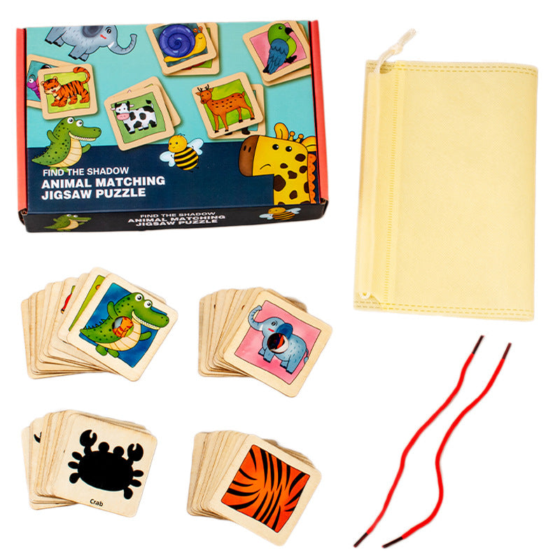 Wooden Animal Pattern Shadow Matching and Threading Game
