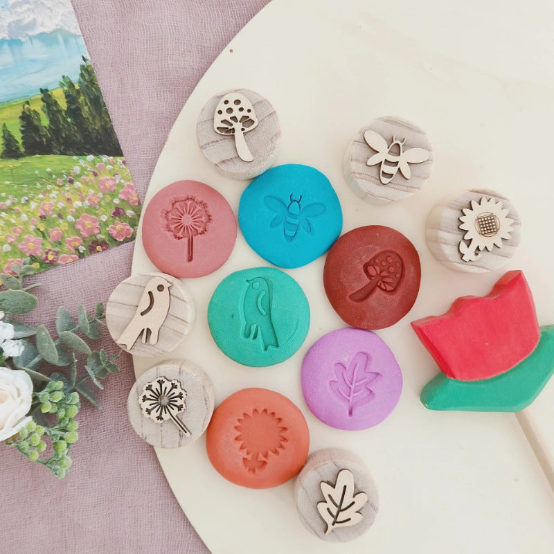 Montessori Kids Wooden Stamps Insects Bee Footprints Animals Butterfly lifecycle Set