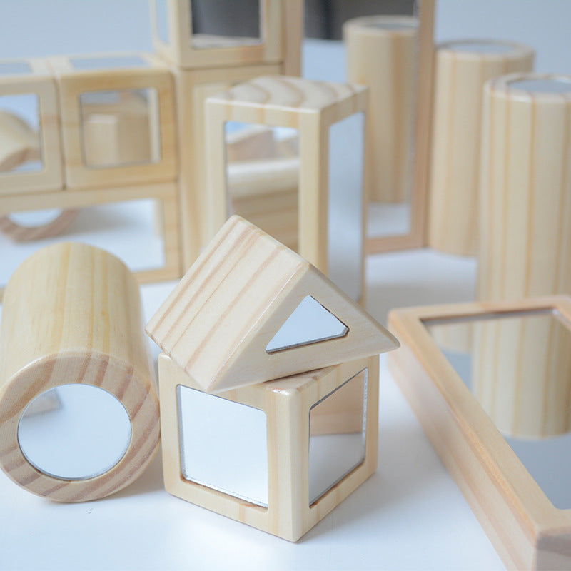 26pc Premium Wooden Blocks Building Mirror Blocks With Tray