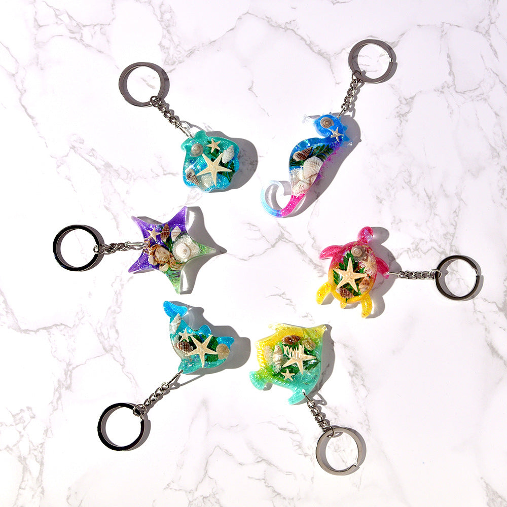 Marine Resin Shapes Keyring With Marine Life Inside
