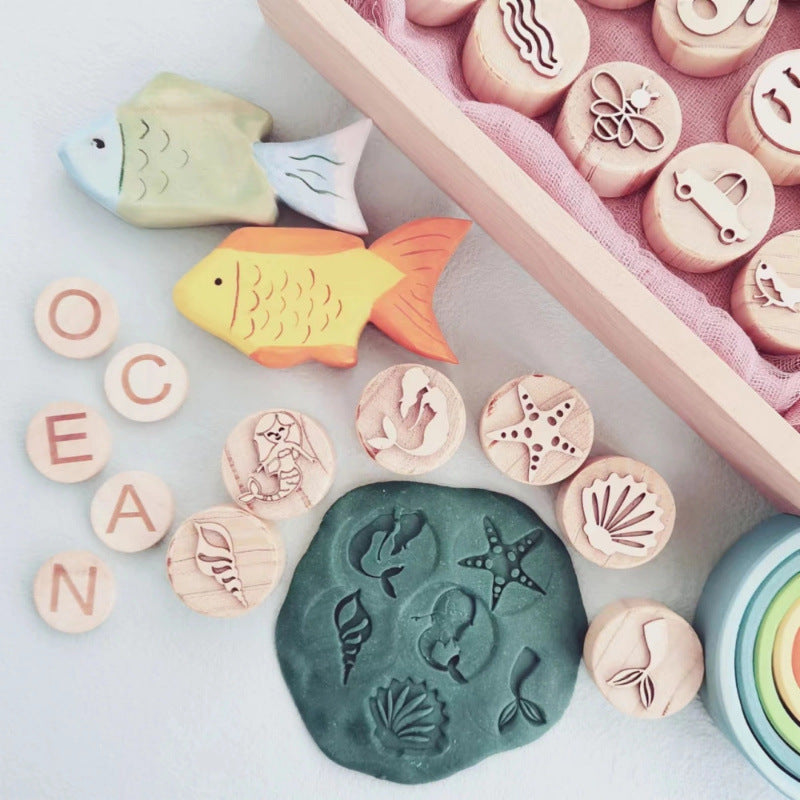 Montessori Kids Wooden Stamps Insects Bee Footprints Animals Butterfly lifecycle Set