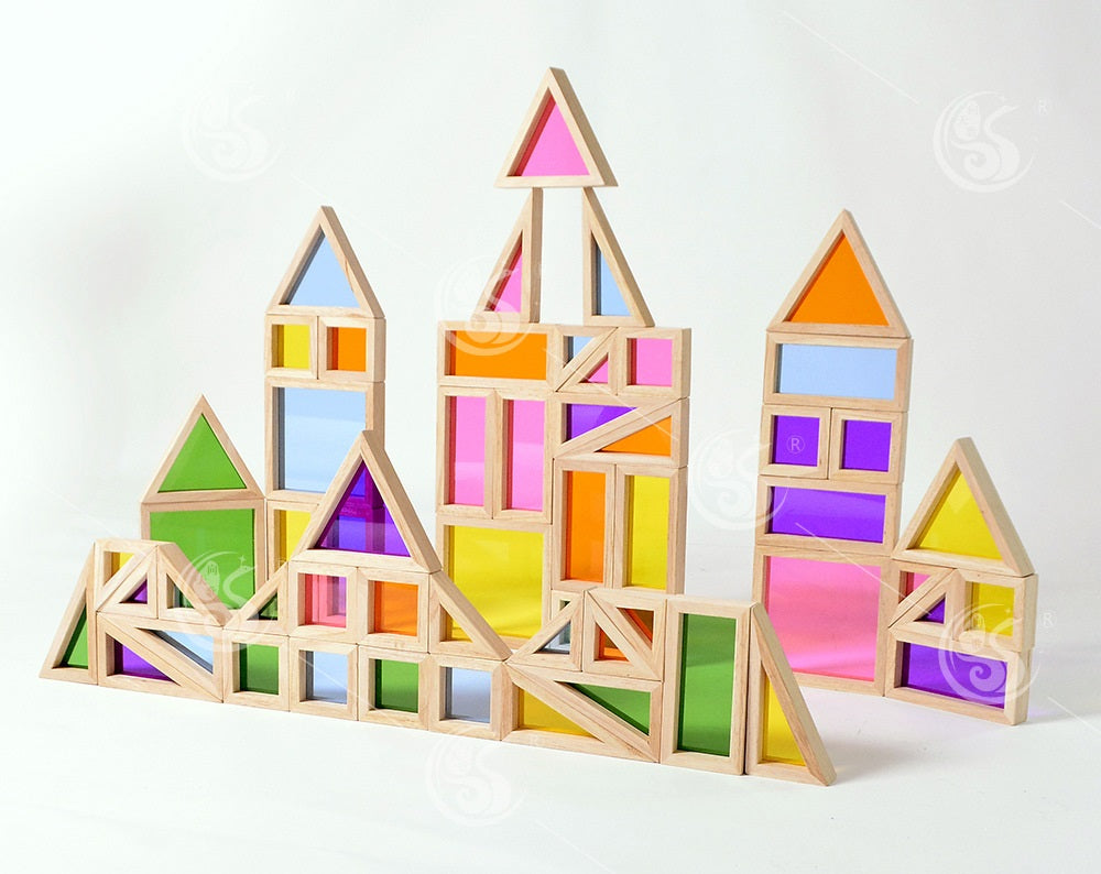 56pc Large Jumbo Premium Wooden Rainbow Building Blocks With Tray