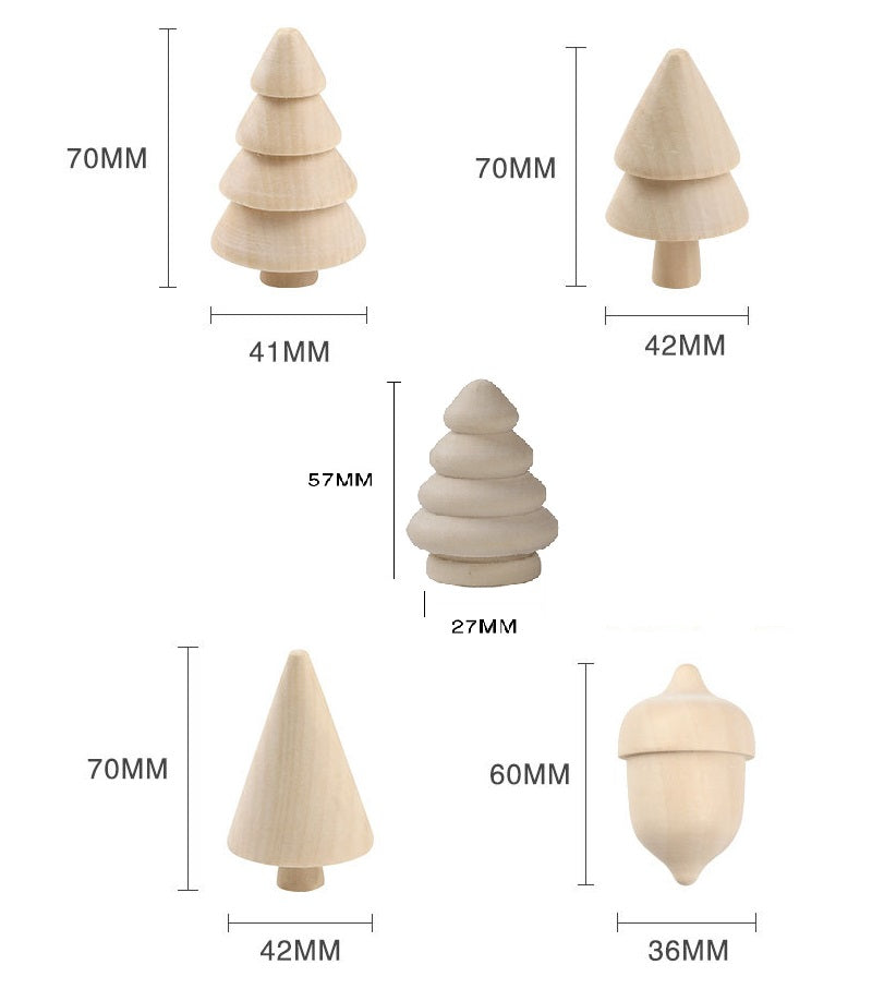 Set of 5 Wooden Craft DIY Tree Christmas Trees or Acorns Loose Parts