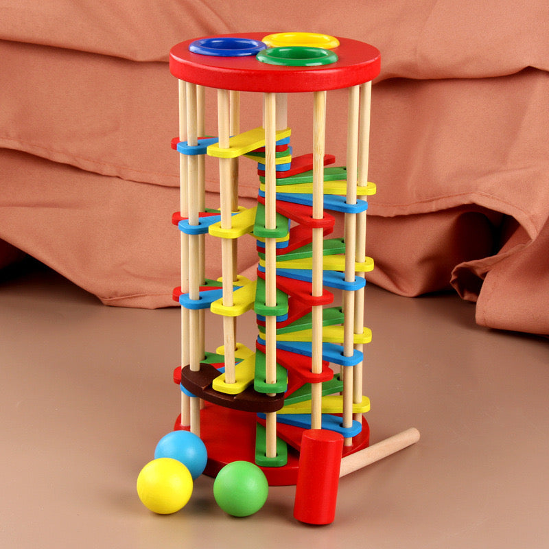 Wooden Ball Pounding Tower Kid Pound a Ball Roller
