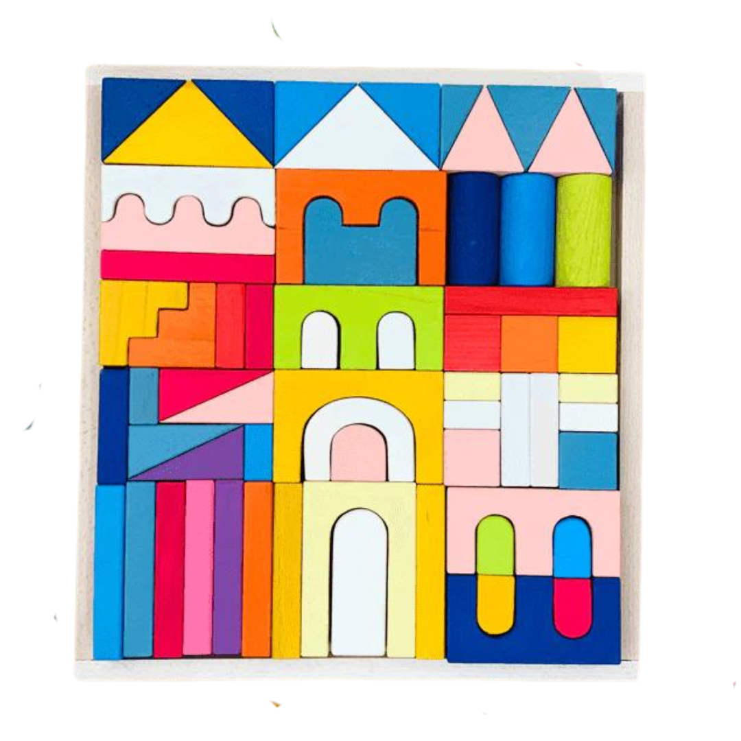 Wooden Castle and House Building Blocks Rainbow Buidling Blocks