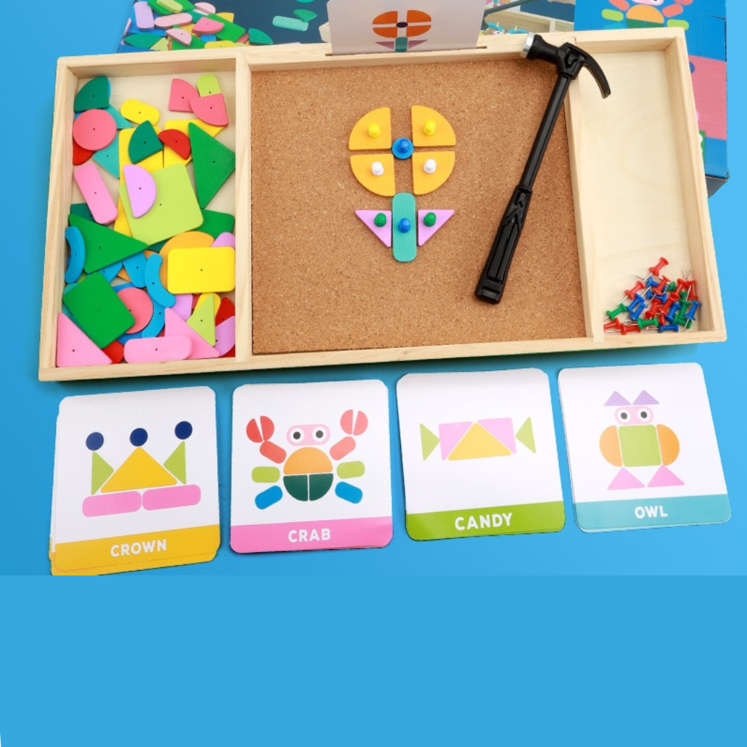 Tap a Shape Wooden Hammer Deluxe Nail Board Geometric Shapes Game Toy