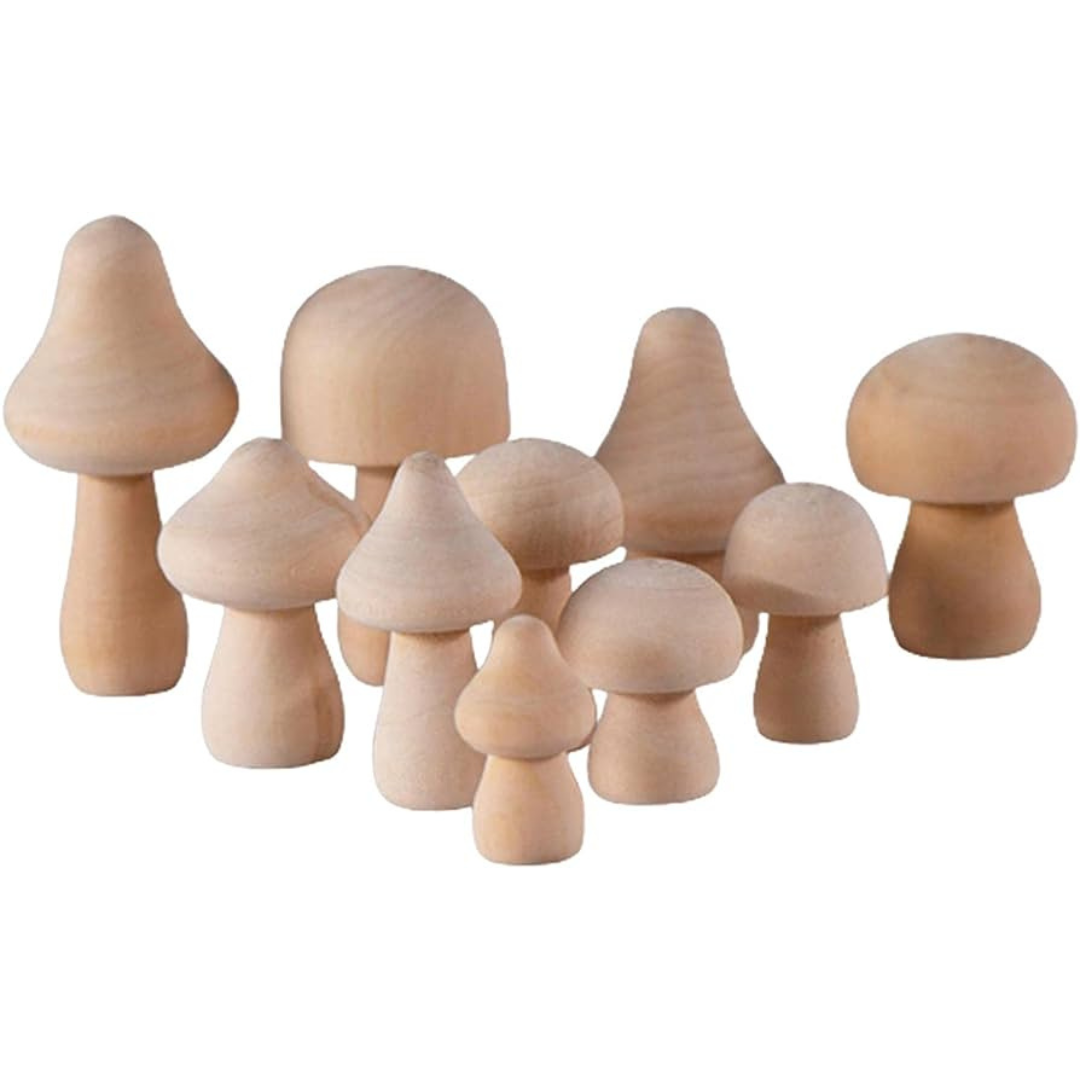 10 Natural Wood MUSHROOMS DIY Loose Parts Kids Craft Wooden toys