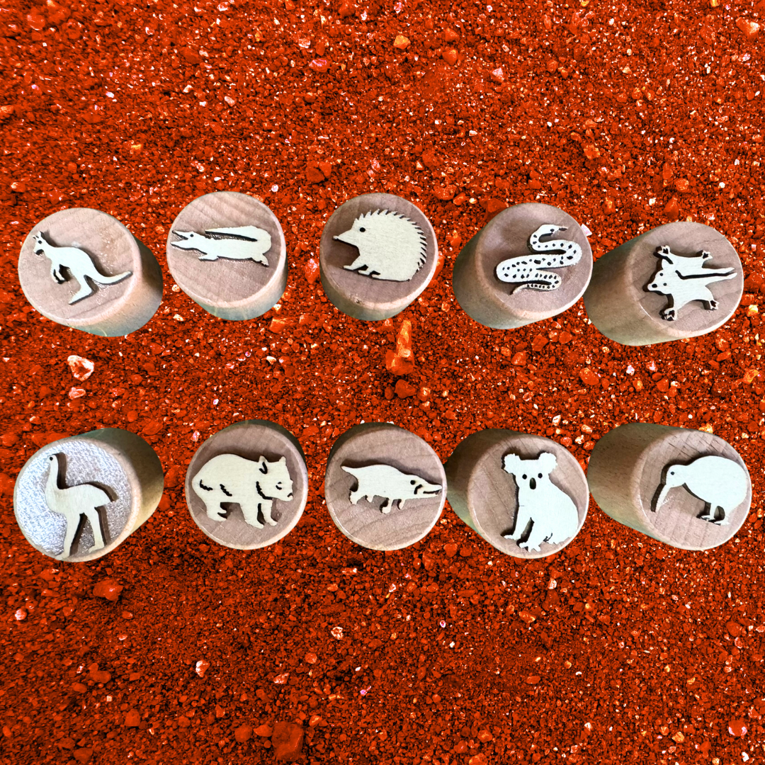10 Piece Wooden Stamps Australian Aussie Animals Toys - HAPPY GUMNUT