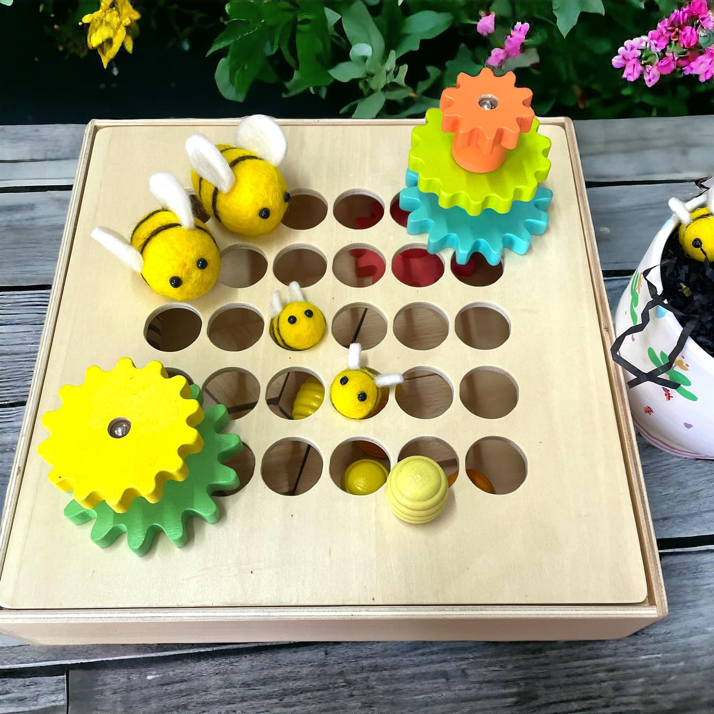 Beehive Bee Flower Cog Loose Parts Tray Sensory play Bundle