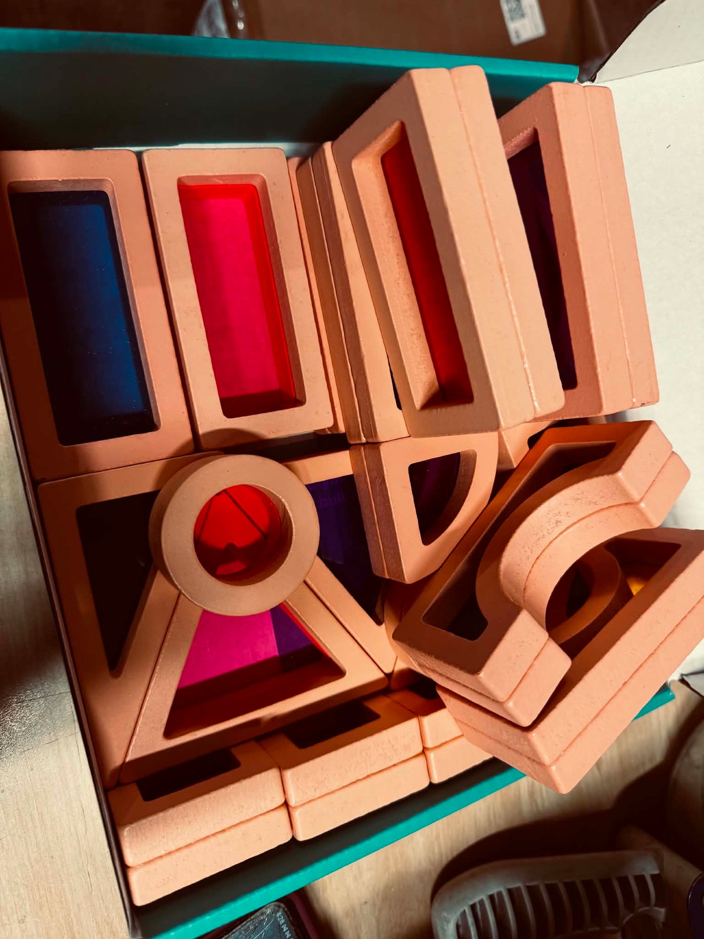 Sensory Light and Colour Wooden Cream (Dark Cream Pink)Acrylic Rainbow Blocks 24pc - HAPPY GUMNUT