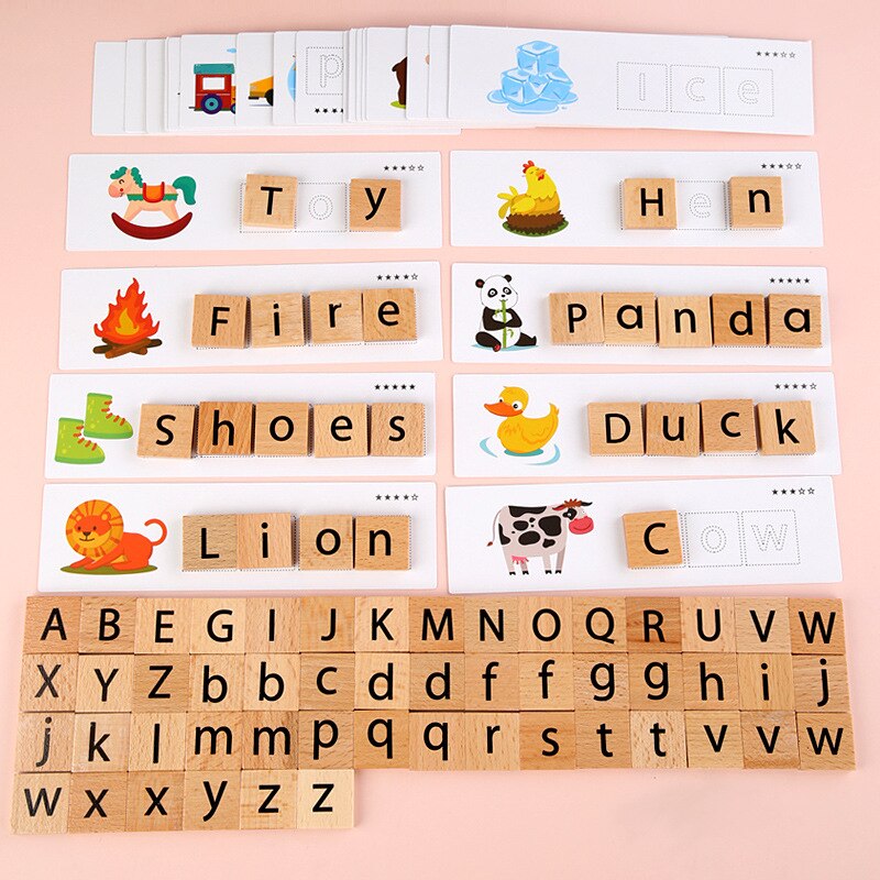 Wooden Alphabet Letters Word Spelling Game Advanced Upper and Lower Case