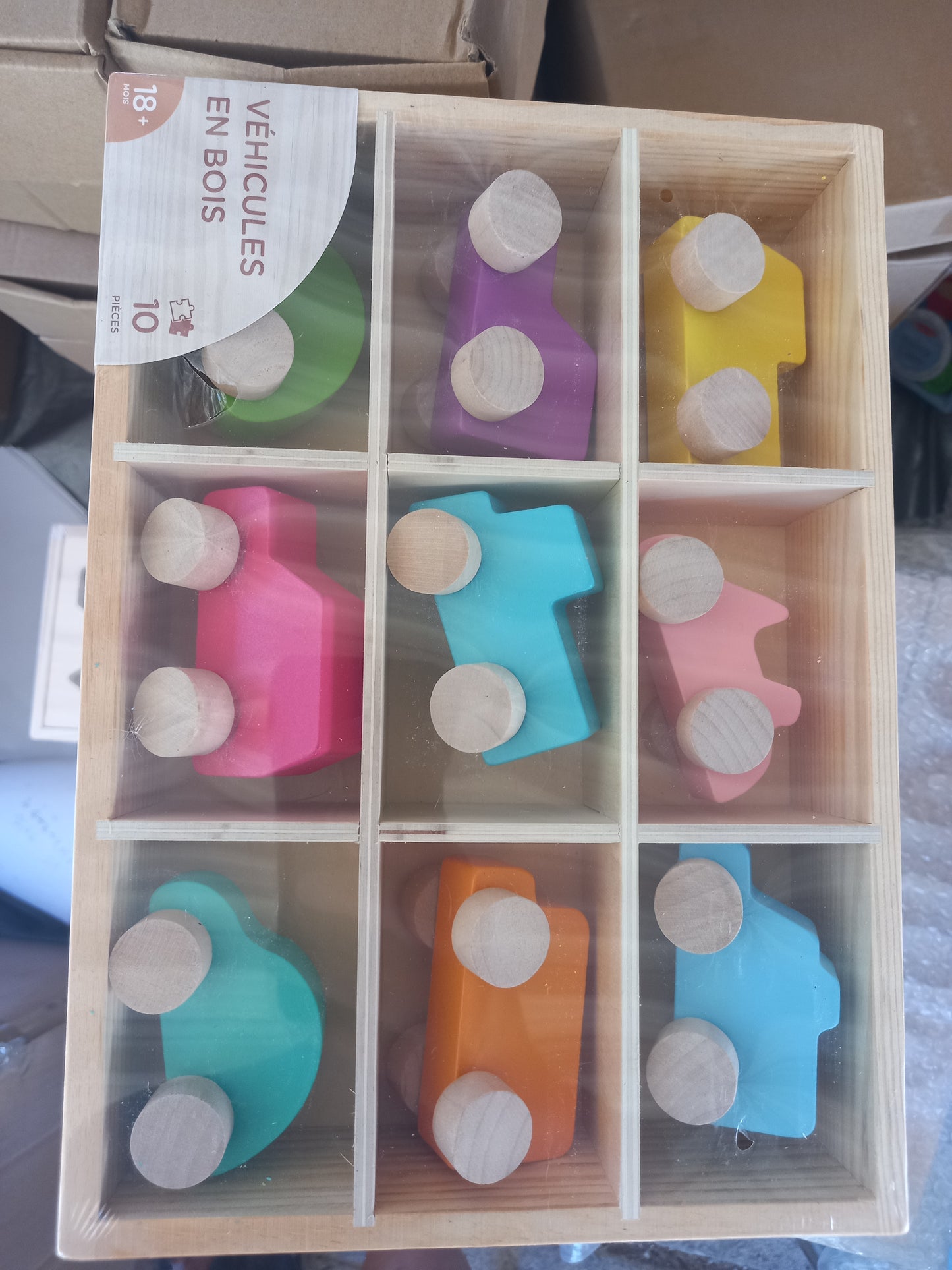 Wooden Rainbow Cars & Dolls 9 Pcs Tray Set