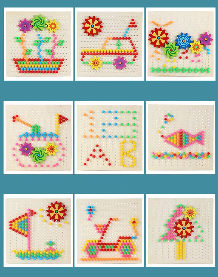 Small Wooden Mosaic Beads Pegs Board - HAPPY GUMNUT
