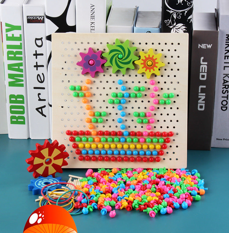 Small Wooden Mosaic Beads Pegs Board - HAPPY GUMNUT