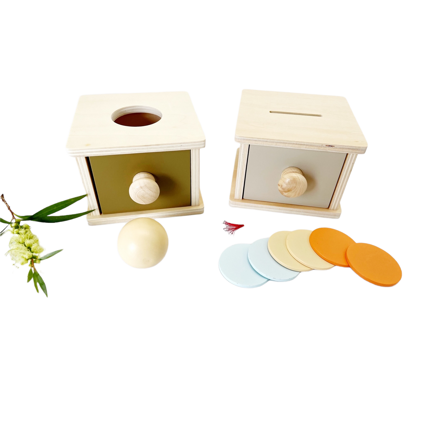 Montessori Pastel Drawer Box and Coins / Drawer and Ball - HAPPY GUMNUT