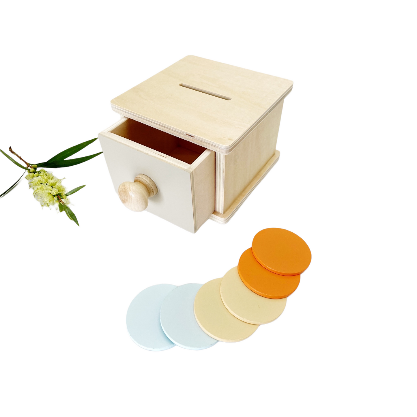 Montessori Pastel Drawer Box and Coins / Drawer and Ball - HAPPY GUMNUT