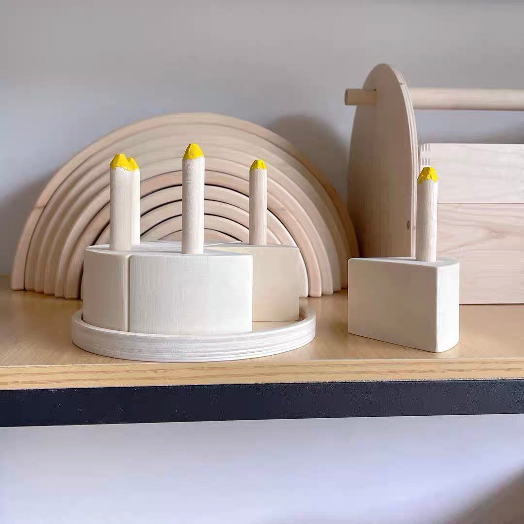 Quality Natural Birthday Cake with Candles Handmade from Limewood - HAPPY GUMNUT