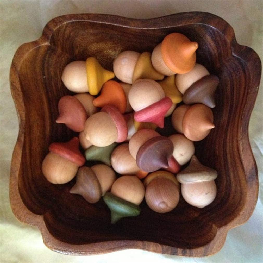 Wooden Montessori Loose Part ACORNS SET OF 10 NATURAL Mandala - HAPPY GUMNUT