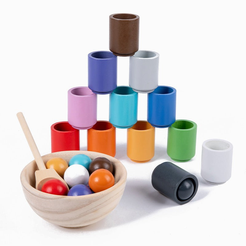 Montessori Scooping Colour Sorter Cups and Balls and bowl - HAPPY GUMNUT