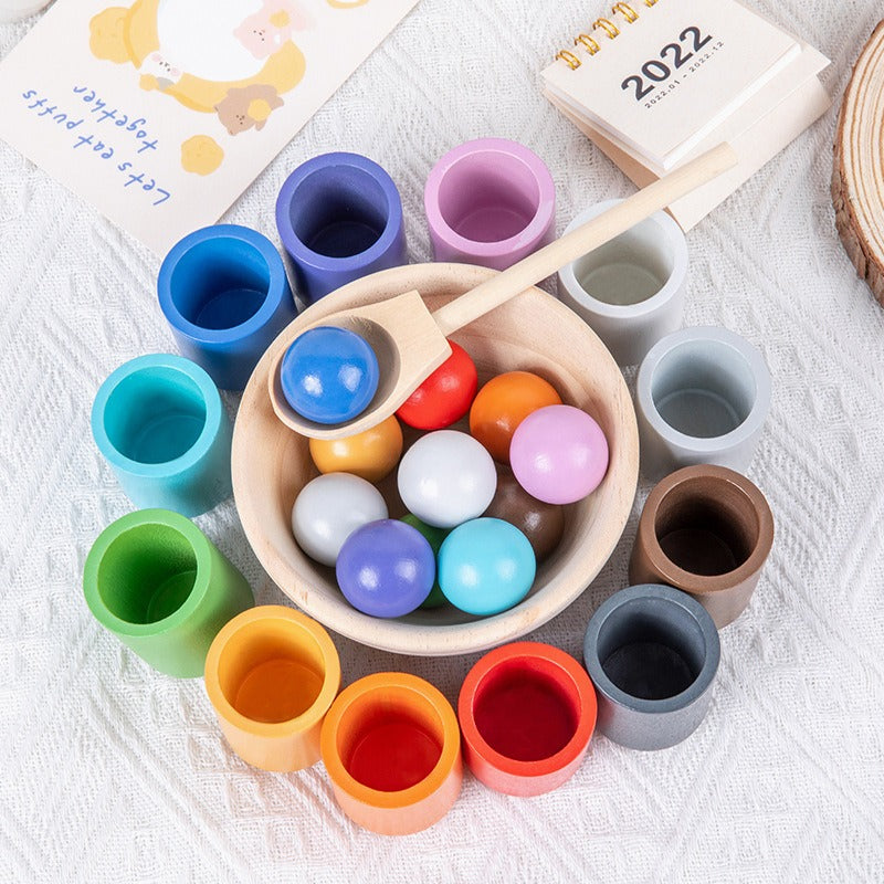 Montessori Scooping Colour Sorter Cups and Balls and bowl - HAPPY GUMNUT