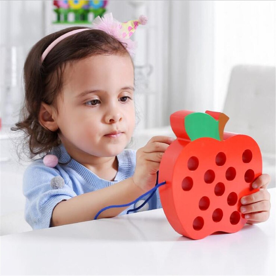 Threading Worm & Apple Board Wooden Toy - HAPPY GUMNUT