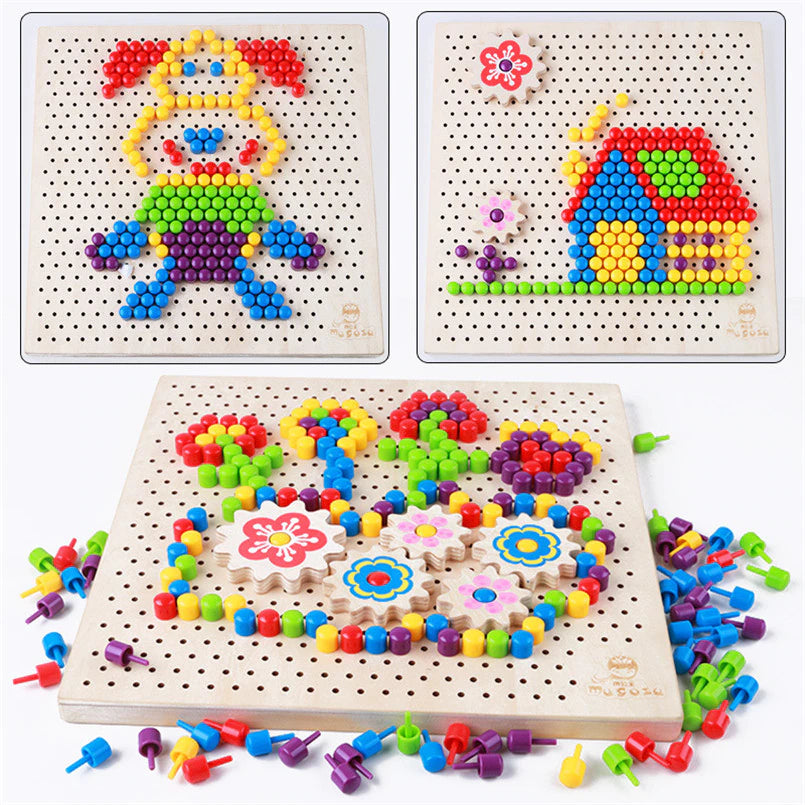 Medium Wooden Mosaic Beads Pegs Board - HAPPY GUMNUT