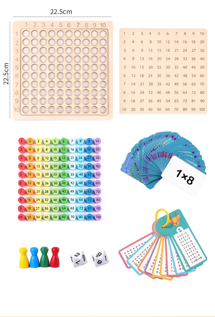 Wooden Multiplication Learning Board with Flash Cards - HAPPY GUMNUT