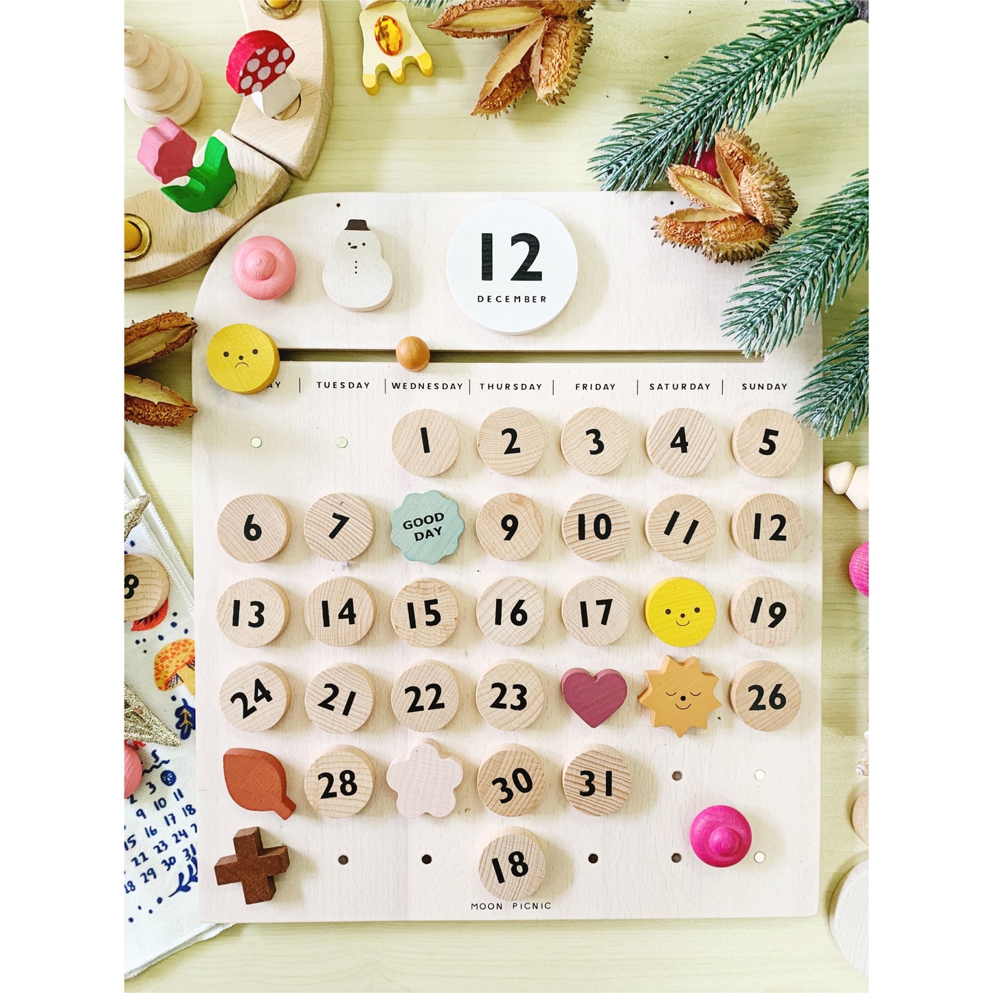 Beautiful Wooden Calendar Event Planner Magnetic Date and Month with Super Cute Icons Kids Educational Toys - HAPPY GUMNUT