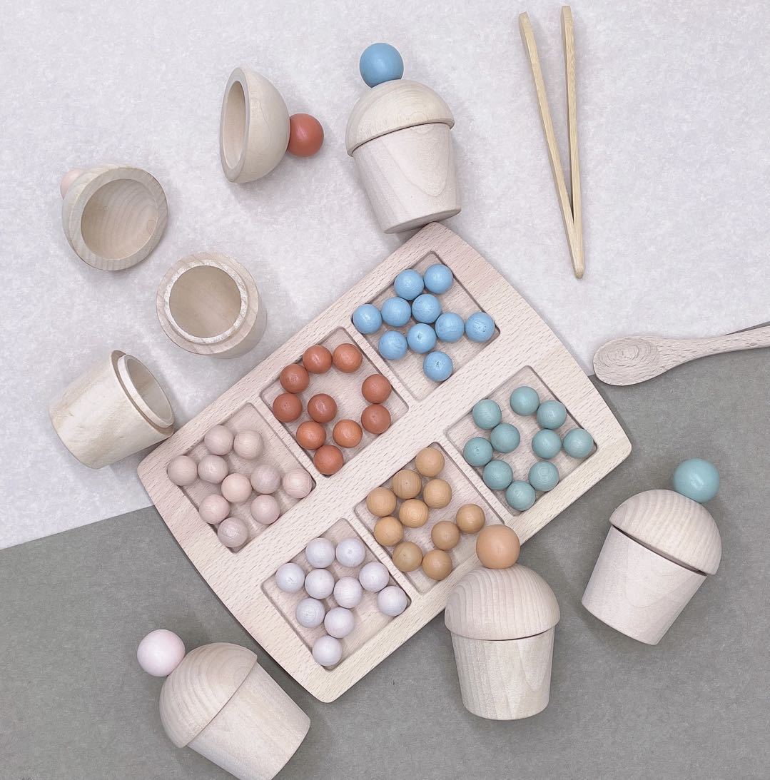 Wooden Toy Cupcakes with Tray Beads Sorting Educational Activity Kits - HAPPY GUMNUT
