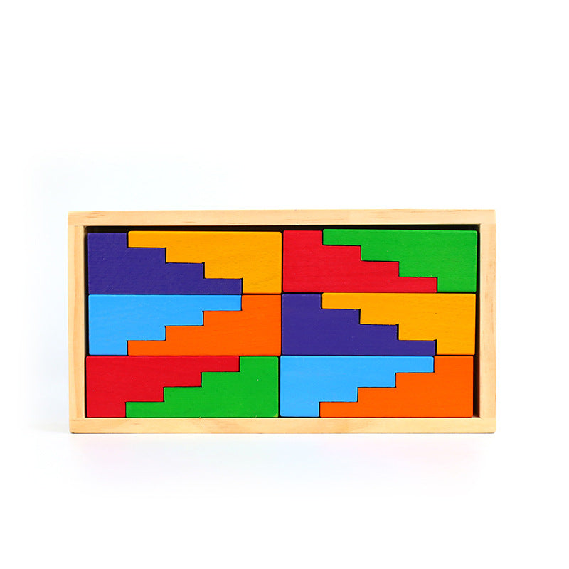 EOFY Stepped Roofs Rainbow ZigZag Stairs Building Blocks with Tray - HAPPY GUMNUT