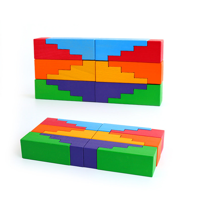 EOFY Stepped Roofs Rainbow ZigZag Stairs Building Blocks with Tray - HAPPY GUMNUT