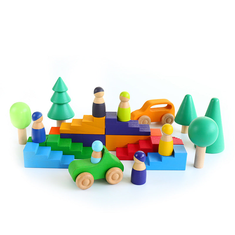 EOFY Stepped Roofs Rainbow ZigZag Stairs Building Blocks with Tray - HAPPY GUMNUT