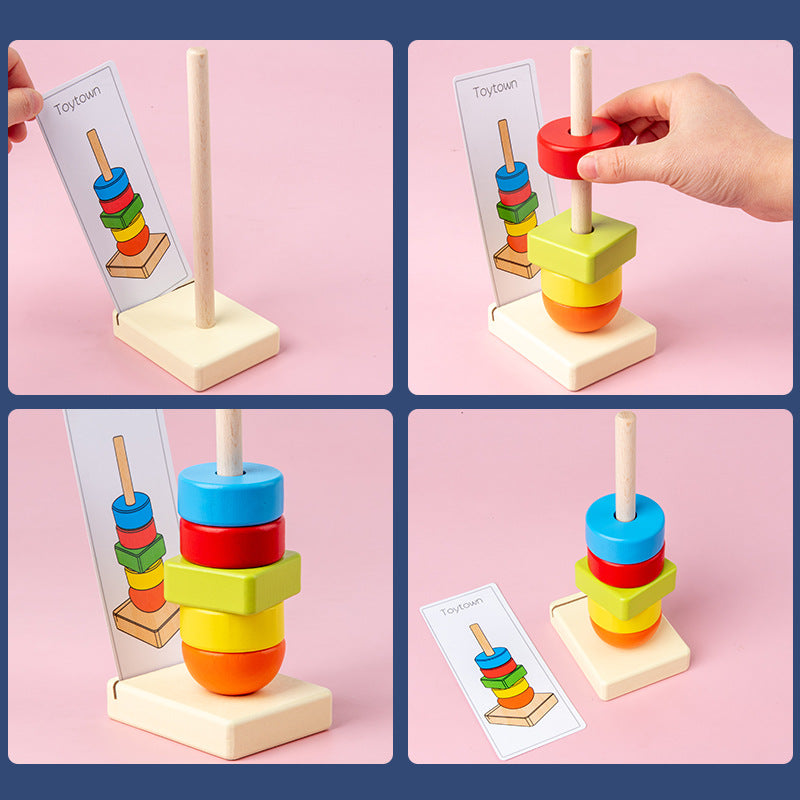 Jumbo Beads Sequencing Four Pillar Shape Stacker With Flash Cards - HAPPY GUMNUT