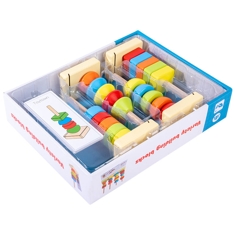 Jumbo Beads Sequencing Four Pillar Shape Stacker With Flash Cards - HAPPY GUMNUT