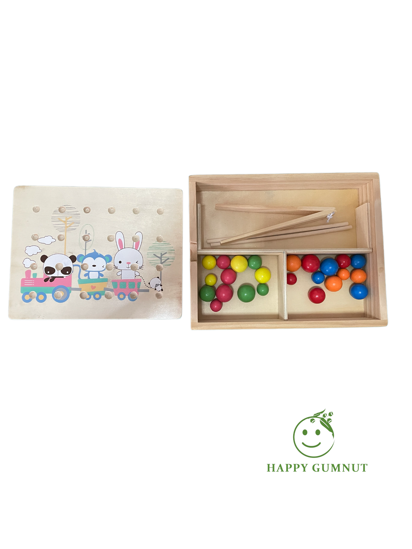 Montessori Beads Sorting Board with Wooden Storage box Tong Transfer Activity - HAPPY GUMNUT