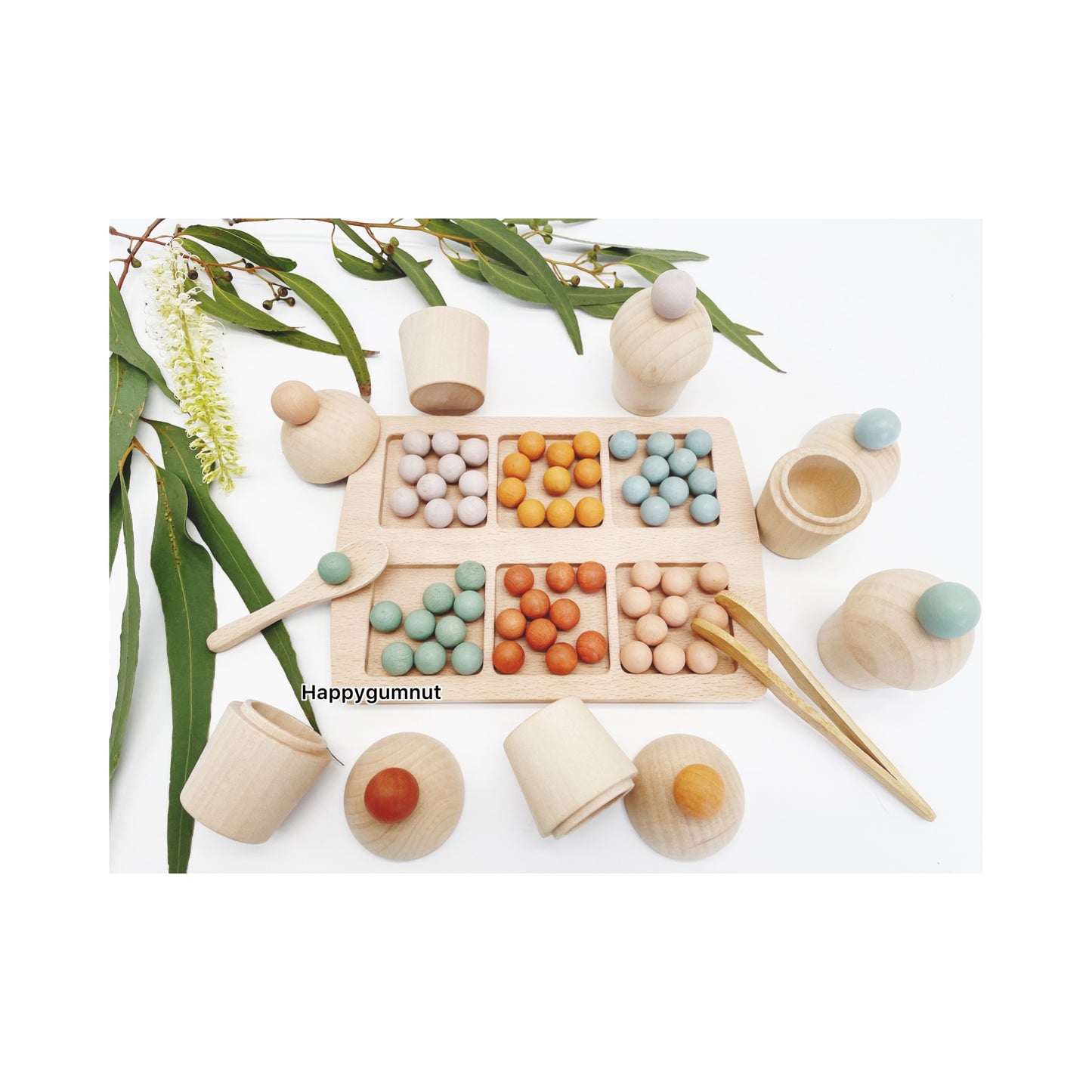 Wooden Toy Cupcakes with Tray Beads Sorting Educational Activity Kits - HAPPY GUMNUT
