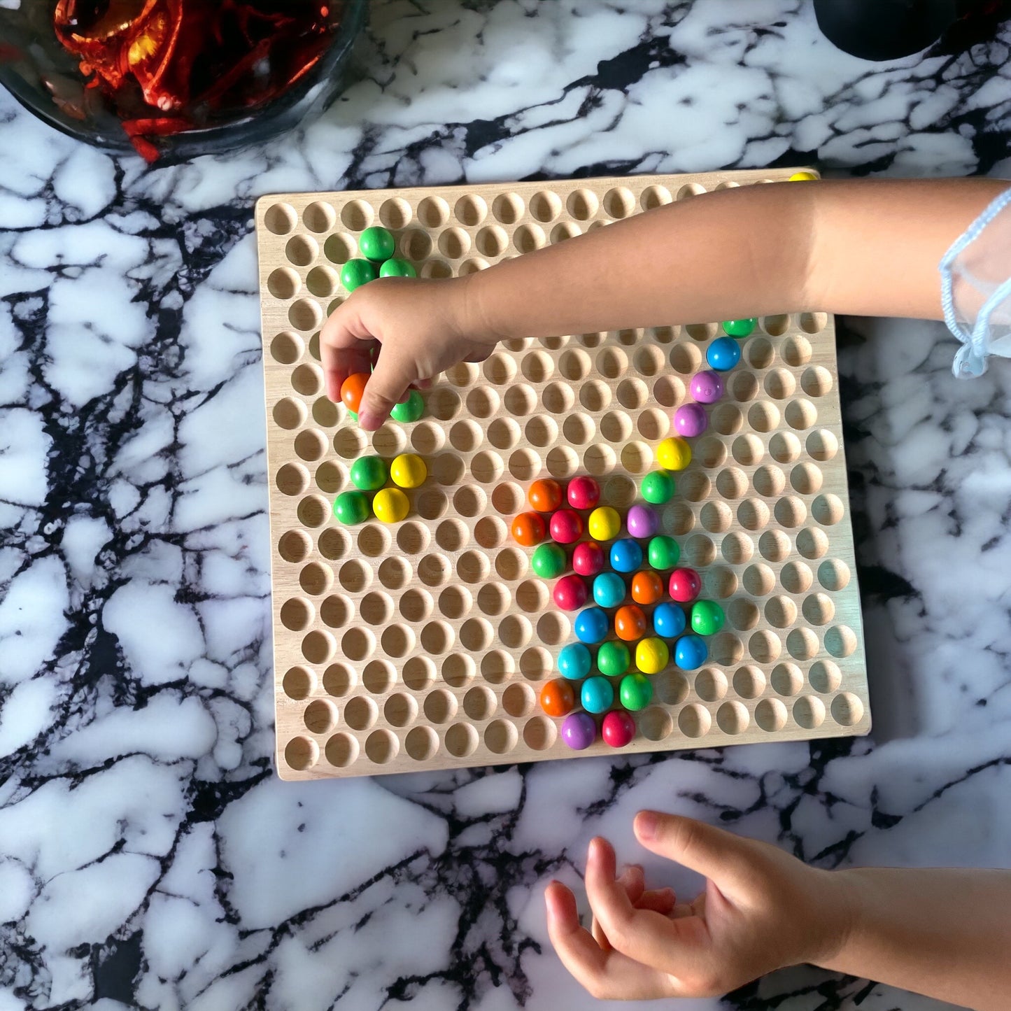 Premium Montessori Inspired Wooden Bead Board Dots Shuttle Mosaic board - HAPPY GUMNUT