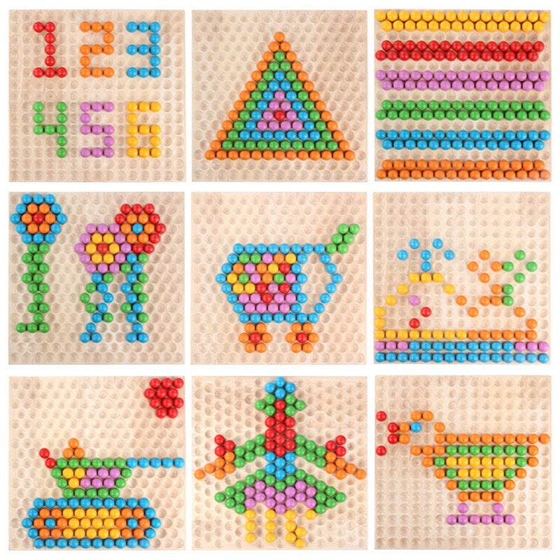 Premium Montessori Inspired Wooden Bead Board Dots Shuttle Mosaic board - HAPPY GUMNUT