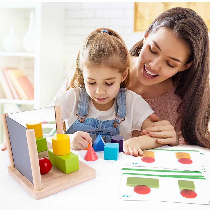 Montessori BASIC Geometric Shapes Mirror Board with Flash Cards - HAPPY GUMNUT