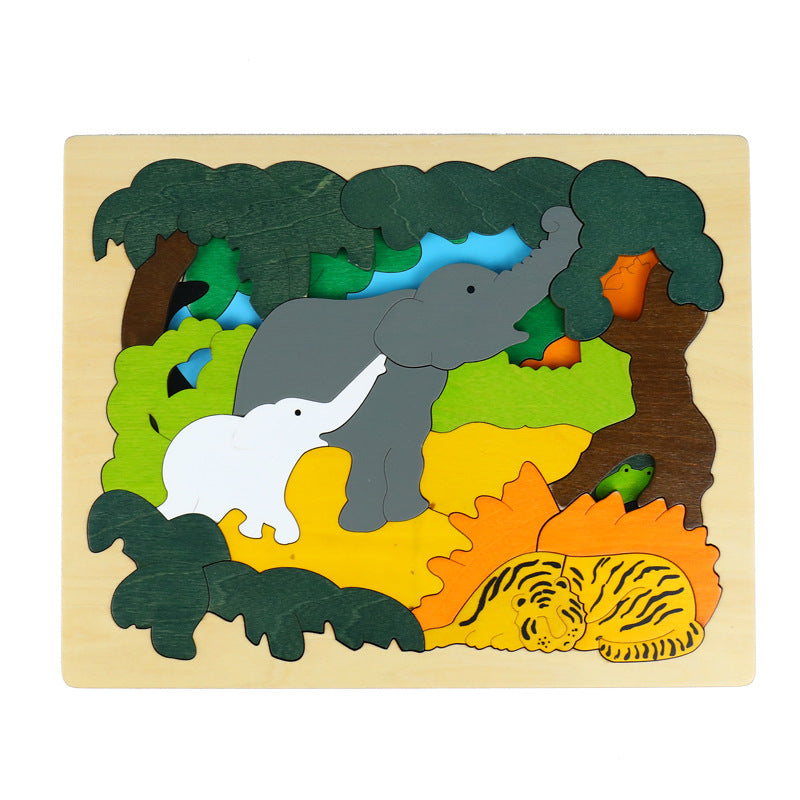 Multilayer Wooden Animal Puzzle Jigsaw Kids Educational Toys Elephant - HAPPY GUMNUT