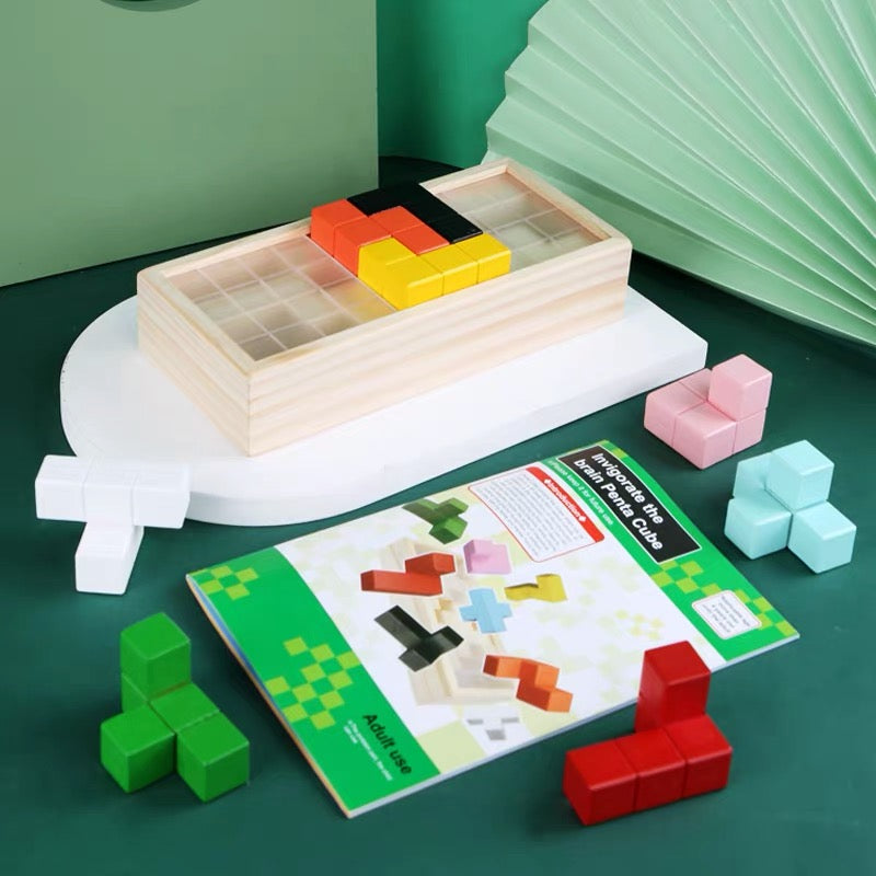 Wooden 3D Geometric Shapes Sorting Box Penta Cube - HAPPY GUMNUT