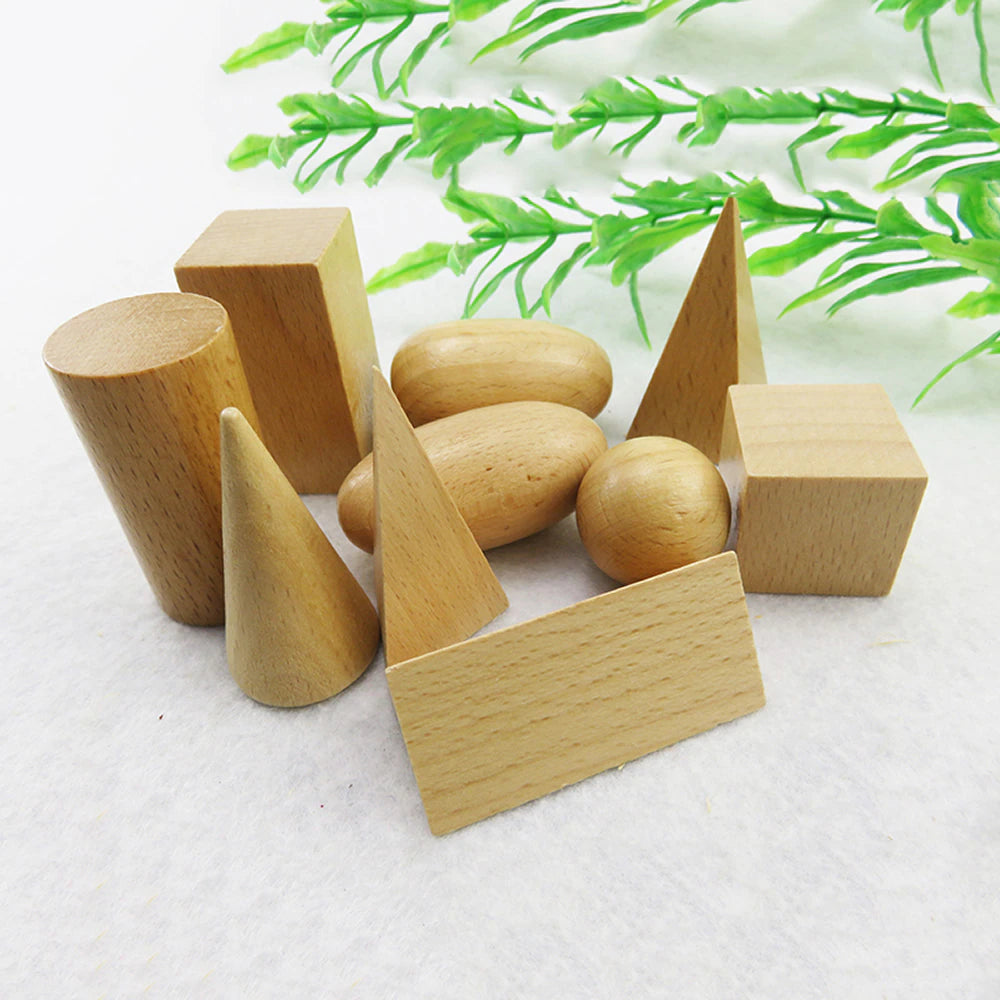 Wooden 3d Geometric BLOCKS teaching Aids For Kids Bundle of 10 BUNDLE NATURAL - HAPPY GUMNUT