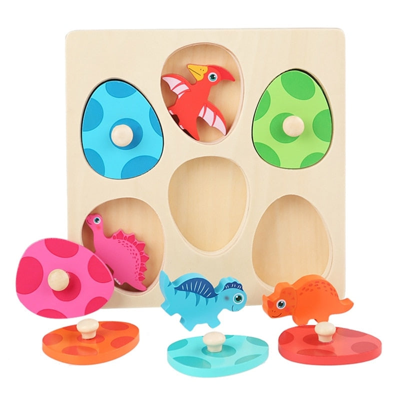 Wooden 3D Dinosaur Egg Multi-Layer Puzzle Toddler Colour Sorting