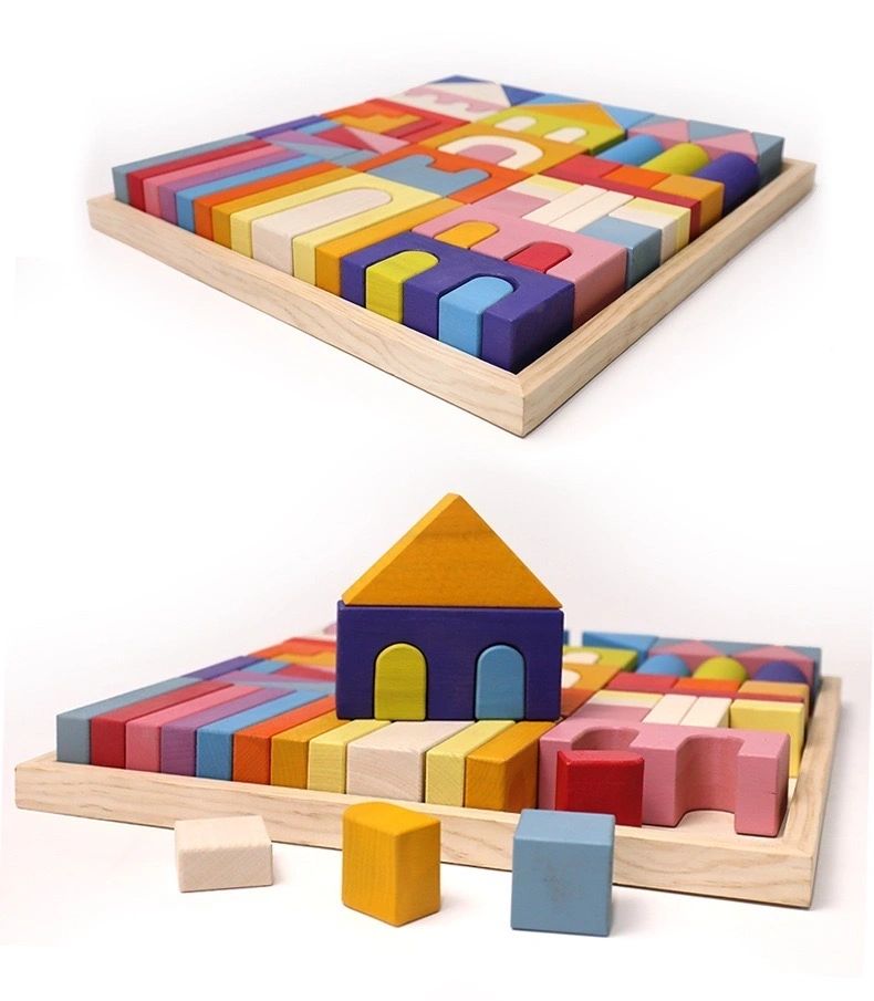 Wooden Castle and House Building Blocks Rainbow Buidling Blocks - HAPPY GUMNUT