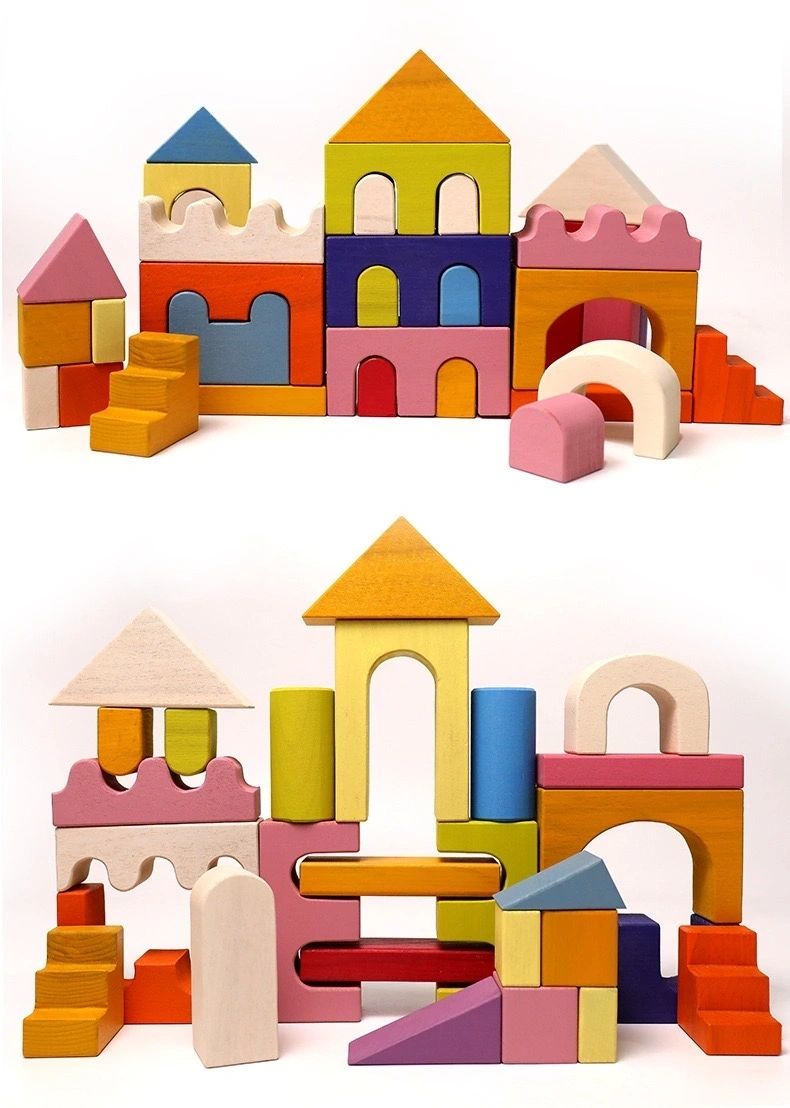 Wooden Castle and House Building Blocks Rainbow Buidling Blocks - HAPPY GUMNUT