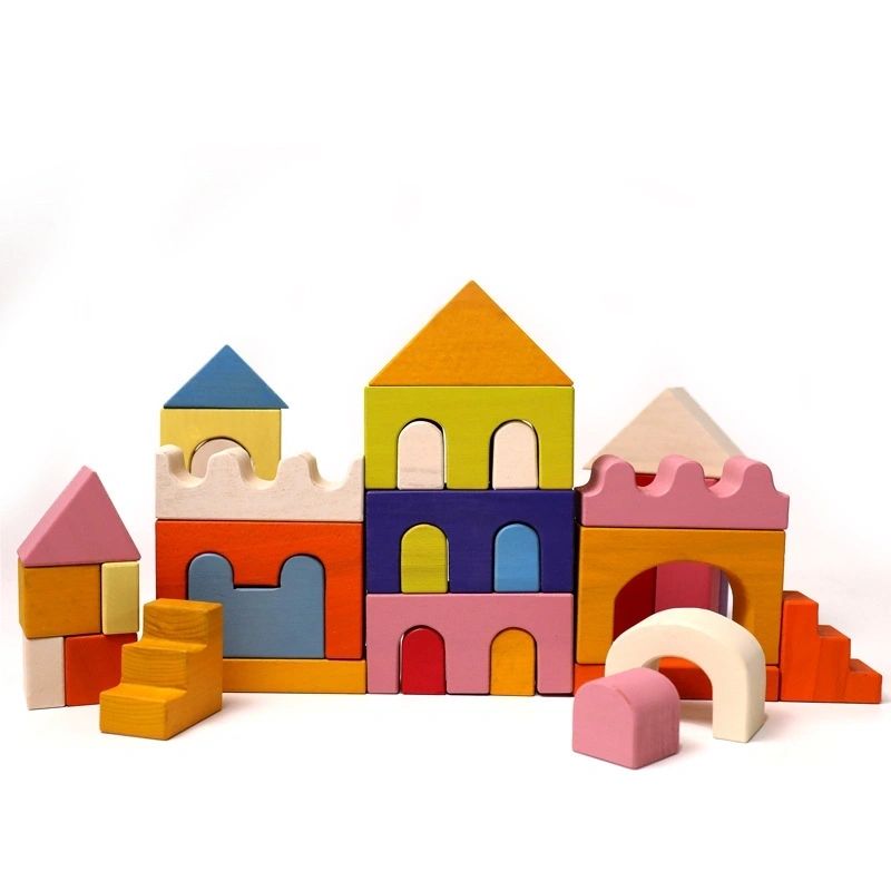 Wooden Castle and House Building Blocks Rainbow Buidling Blocks - HAPPY GUMNUT