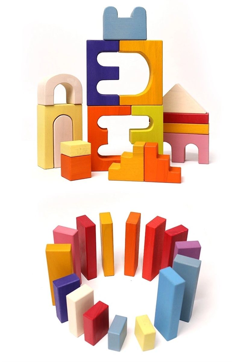 Wooden Castle and House Building Blocks Rainbow Buidling Blocks - HAPPY GUMNUT