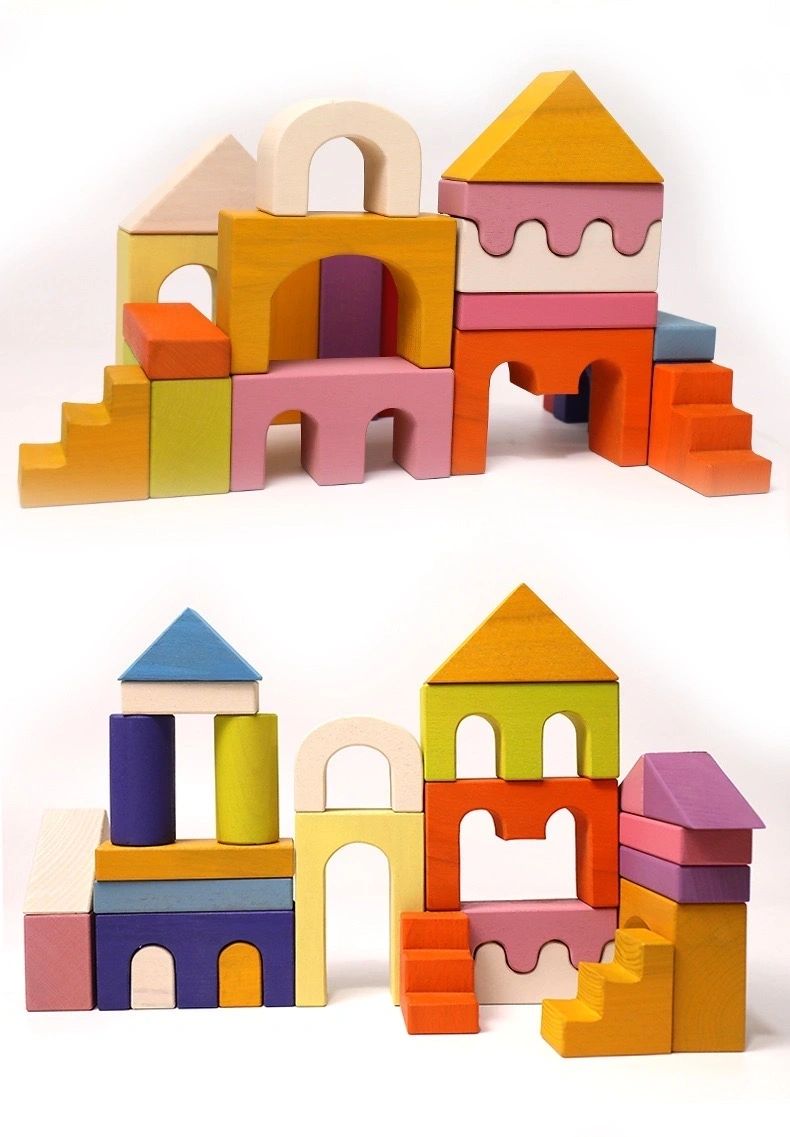 Wooden Castle and House Building Blocks Rainbow Buidling Blocks - HAPPY GUMNUT
